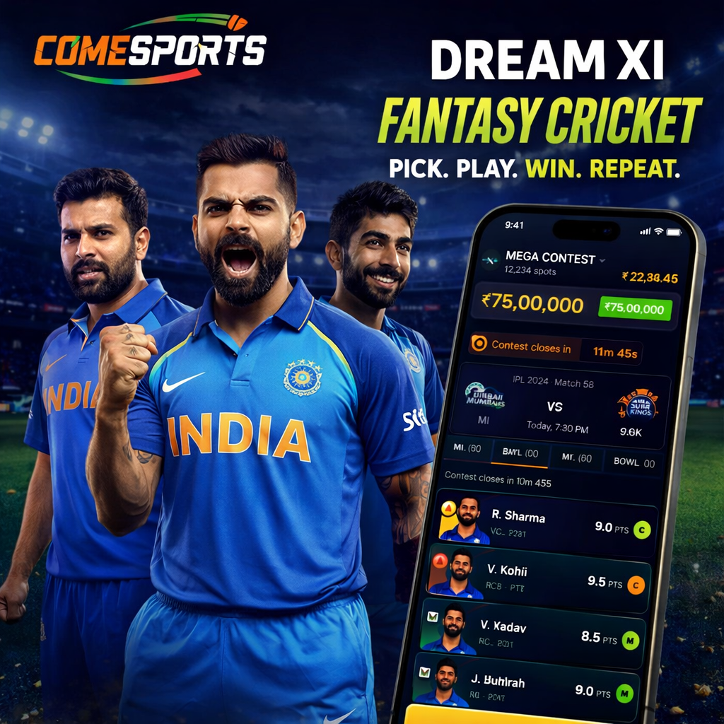 Come Fantasy Hub fantasy cricket and India team visual