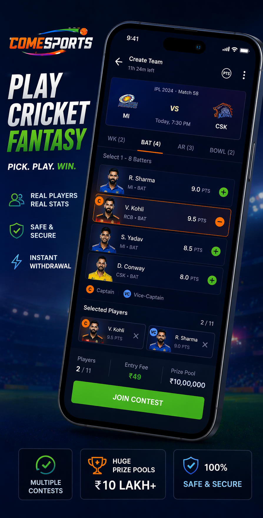 Come Fantasy Hub cricket fantasy visual